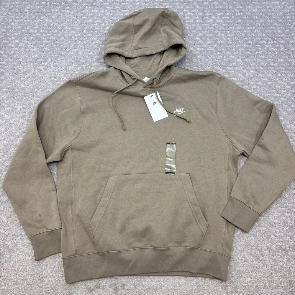 Nike Sportswear Club Fleece Men's Sz L Pullover Khaki Tan Hoodie BV2654-247